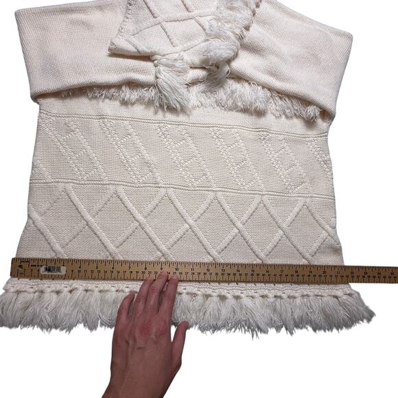 Gianni Bini Fringe Knit Sweater Cream High Neck Textured Boho Western Medium - Picture 11 of 16